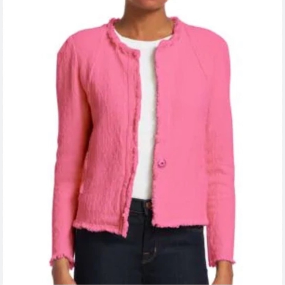 IRO Rosie Pink Textured Tweed Fringe Jacket NWOT